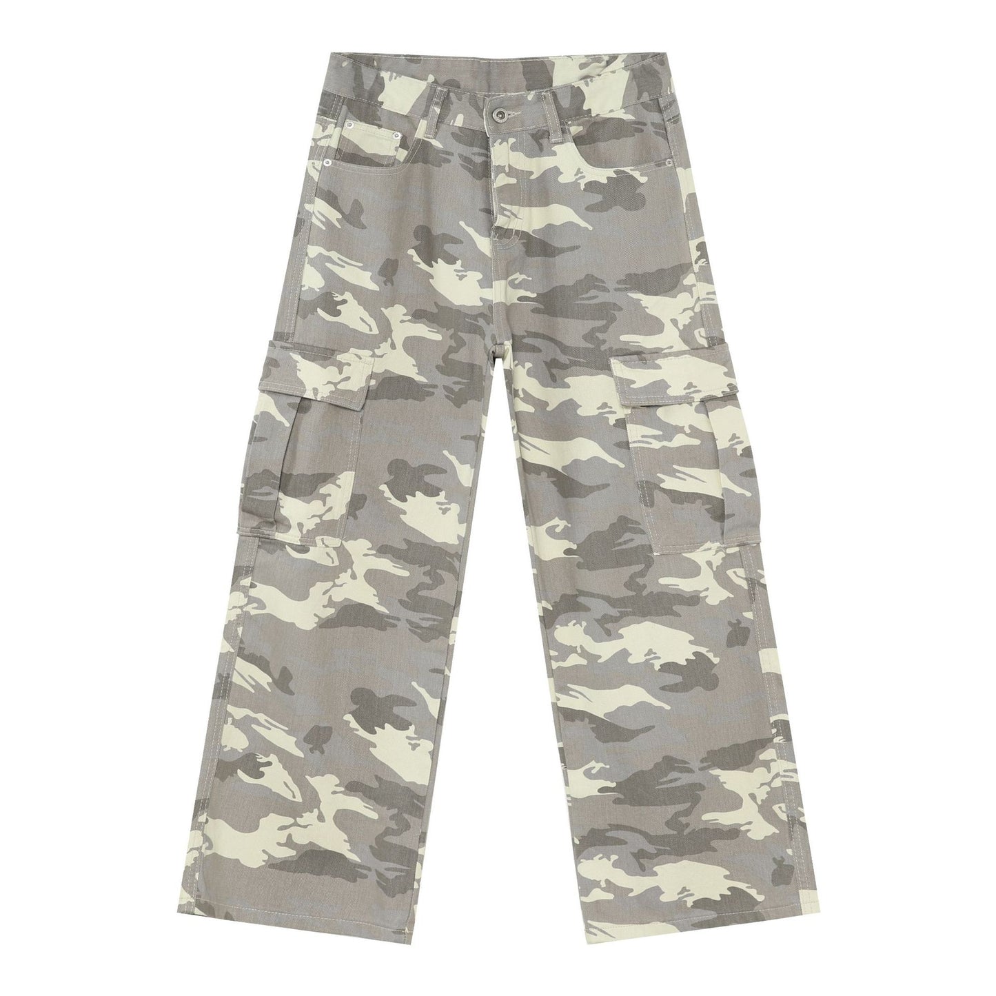 Mens Retro Camo Cargo Denim Jeans With Big Pockets