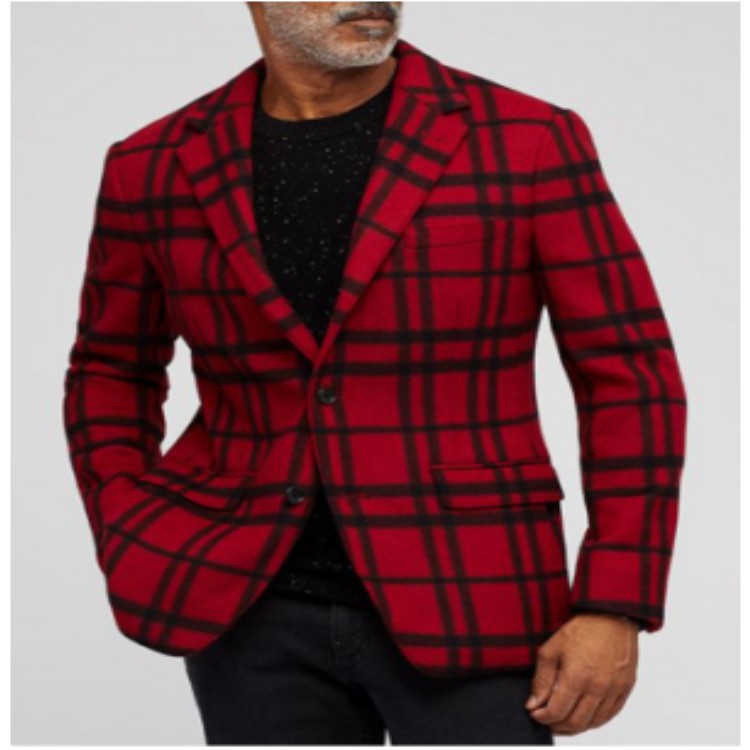 Mens Casual Plaid Slim-fit Suit Jacket