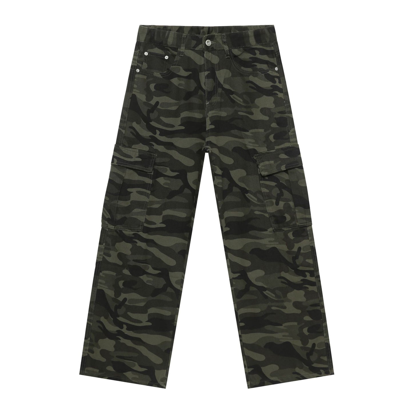 Mens Retro Camo Cargo Denim Jeans With Big Pockets