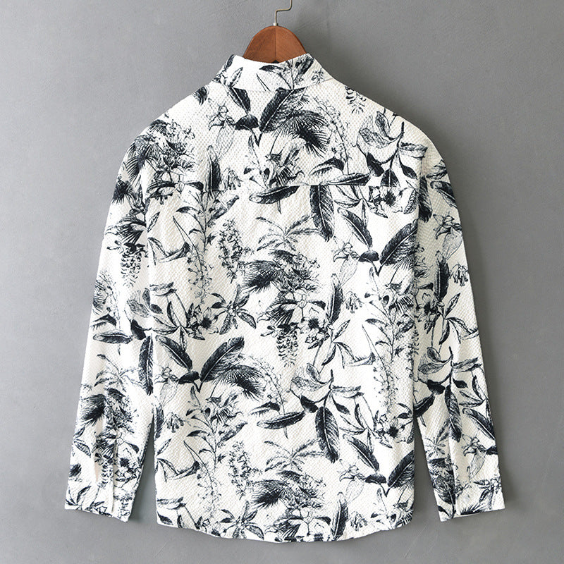 Mens Retro Printed Long-Sleeve Shirt