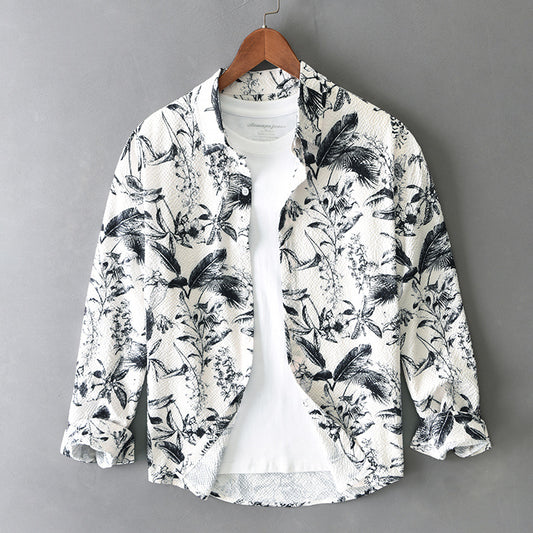 Mens Retro Printed Long-Sleeve Shirt