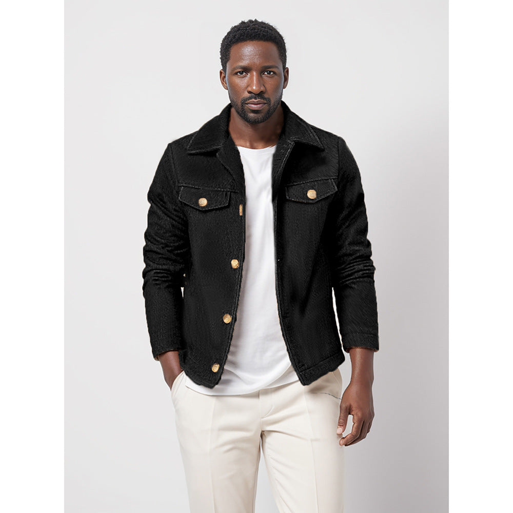 Mens Trendy Wool Coat With A Single-breasted, Solid-color Design
