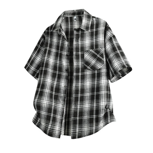 Mens Casual Short-sleeve Plaid Shirt Jacket