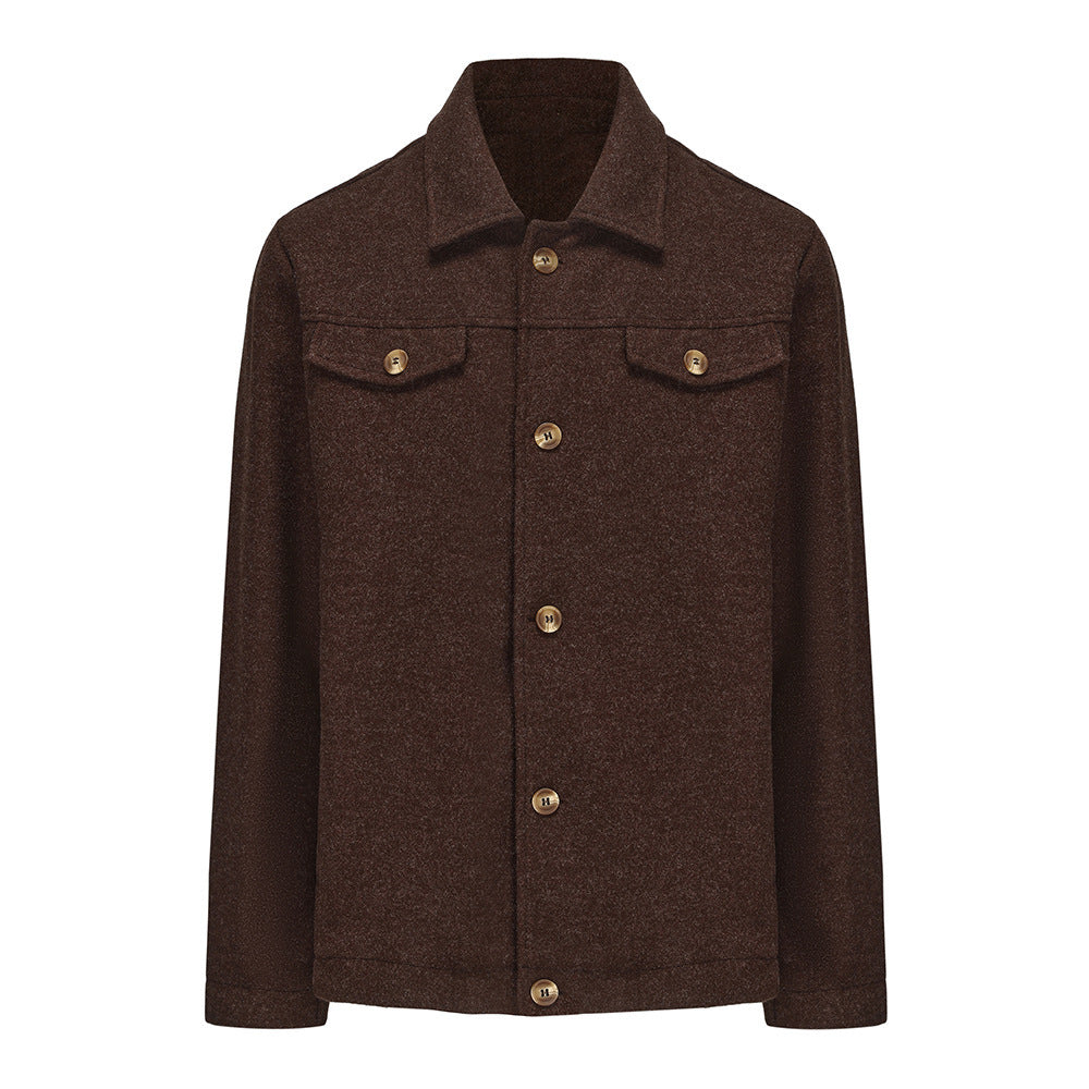 Mens Trendy Wool Coat With A Single-breasted, Solid-color Design